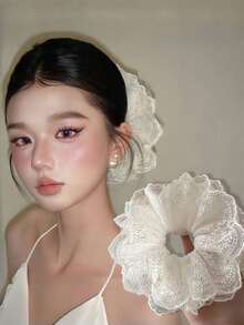 1 件女士优雅蕾丝发圈，马尾辫固定器，适合裙子，日常佩戴装饰发饰，春夏季，波西米亚风格，发圈，发圈，发球，休闲，洗脸，发饰 - 白色 - 查看 10