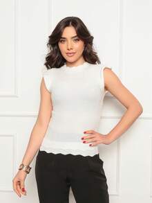 ONLYONE - JAPANESE MODAL SLEEVE CROPPED TOP WITH WAVE DETAIL HEM - FIMINAS BLOUSES KNITTED BLOUSES - 白色 - 查看 5