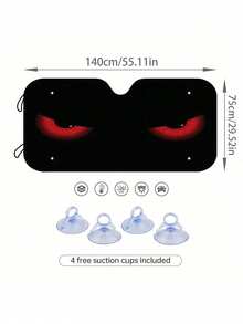 1 peça de guarda-sol retrátil para carro, estampa de desenho animado, espessado, design com ventosa, fácil de instalar e armazenar, isolamento térmico para o verão - Preto - Ver 2