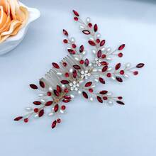 1pc Women's Red Rhinestone Hair Accessory, Bridal Headpiece, Hair Comb Headpiece For Wedding, Prom, Photo Shoot, Silver Crystal Decor, Suitable For Wedding, Engagement, Ball Gown, Bridal Dress