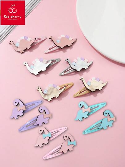 مجموعة شريطين من مشابك الشعر المقوس بنمط الديناصور من قماش غير منسوج، مناسبة لتزيين تسريحات شعر البنات اليومية