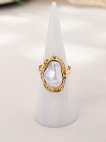 1 Set Barock Perlen Metall Anhänger Y-Kette Set, Vintage einzigartiger Metallstil, hochwertiges Halskette, Armband, Ring - Vintage, elegante flache Perlenkette, geeignet für Hochzeit, Party, Alltag, Urlaubsgeschenk für Frauen