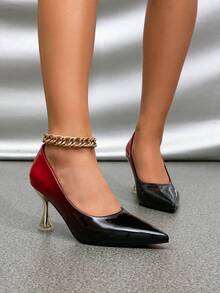 Women's Attention-Grabbing Ombre Pointed Toe High Heel Shoes, Lacquered Leather Material, Suitable For Evening Party And Ball, Black & Red - Red - View 4