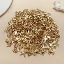 Randomly Mix 20/50/100 Pieces Of Alloy Exquisite Conch, Fish Tail, Seahorse, Pie Star, And Ocean Series Charms Pendants Accessories, Suitable For DIY Necklace, Earring, Keychain Jewelry Production As Fashionable Accessories. - KC Gold - View 2