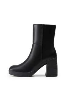 Women's Platform Gogo Ankle Boots Chunky High Heels Square Toe Comfort Party Dress Side Zipper Booties Shoes For Women - màu đen - Xem 4
