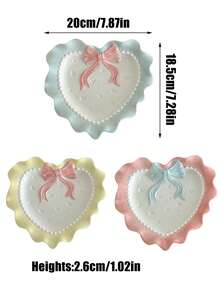 1 件手绘心形、蝴蝶结和花卉陶瓷盘/碗，可爱女孩风格，适合沙拉、水果、酸奶、燕麦片、圣诞节家庭聚会、下午茶和蛋糕、情人节礼物、学校用品 - 彩色 - 查看 7