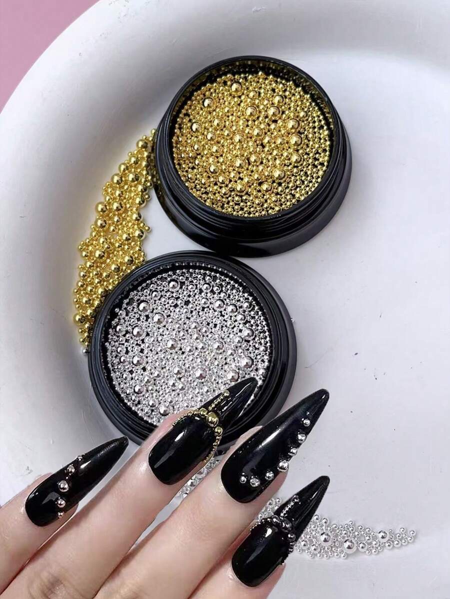 2 Box Three-Dimensional Round Design Nails Art Decoration Ball, Steel Ball DIY Nails Supplies, Nails Charm, Nails Gems, Nail, Small Steel Ball, Nails Salon, Random Mixing Of Various Sizes - Multicolor - View 1