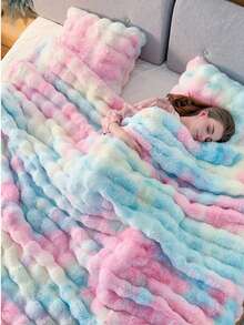 1pc Luxury Tie-Dye Faux Fur Blanket - Soft, Warm, Comfortable, Multipurpose, Suitable For All Seasons - Ideal For Bedroom, Guest Room, Living Room, Dorm, Car, Sofa, Travel And Outdoor Activities