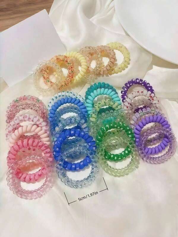 6pcs Candy-Colored Telephone Wire Elastic Hair Ties, Non-Damaging Synthetic Rubber Coiled Hair Tie For Hair Styling, Elegant & Minimalist Hair Accessories For Women, Great Gift For Spring, Summer, Fall