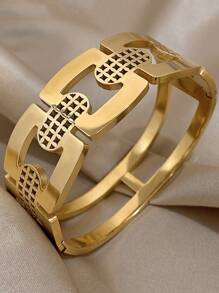 1 pièce Bracelet circulaire épais à maillons Bracelet en acier inoxydable géométrique pour femmes, Bracelet large doré pour empiler, bijou de fête d'anniversaire et usage quotidien