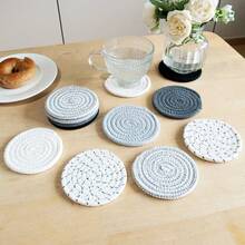 12pcs/Set Gray Series Round (4.33inch) Coaster Set, Minimalist Handwoven Thick Heat-Resistant Drink Coasters, Suitable For Most Cups, Suitable For Home, Dining Table Decor, Applicable To Bar, Cafe, Restaurant