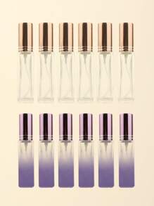 3pcs/6pcs/12pcs/18pcs 10ml Square Glass Refillable Makeup Toner Perfume Small Sample Transparent Fine Mist Spray Bottle, Black/Amber, With Funnel Atomizer, Rose Gold/Purple/Pink
