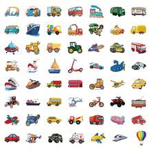 56pcs Transport Stickers, Transportation Stickers With Construction Truck Digger Engineering Car Train Motorbike Fire Truck Crane Airplane, Cute Cartoon Vinyl Stickers For Water Bottle Scrapbook