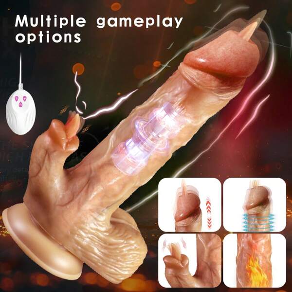 1 Insérez Dildo Vibrateur, langue Dildo double chaud Lick télescopique vibrant, langue HeatVibratingInsert 4 modes de poussée 8 modes de vibration, Dildo vibrant réaliste avec ventouses, Silicone Dildo pour point G Clitoridien Harem, jouets sexuels féminins adultes