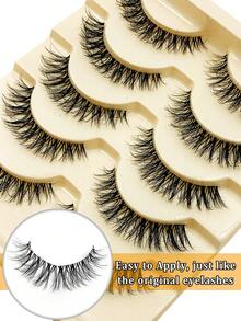 Asiteo 5 Pairs Cat Eye False Eyelashes, Natural 3D Faux Mink Soft Anime False Lashes, Cosplay Thick False Eyelashes, Transparent Lash Band - 眼尾拉長款 - 查看 6