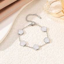 新款时尚银色五叶草单面贝壳手链，独特简约 5 朵幸运四叶草奢华串珠手链珠宝情人节、妈妈、母亲、母亲节、礼物