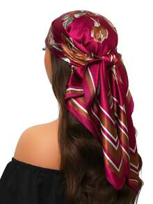 1条时尚方形真丝围巾，新款设计，90*90厘米，奢华围巾，花卉印花头巾披肩颈巾，女士适用，35.4英寸，适合连衣裙搭配。 - A - 查看 25