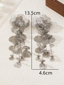 Women's 3D Flower Dangle Earrings, Suitable For Important Occasions - Platinum - View 3
