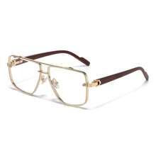 1pc Men's Fashion Metal & Wooden Grain Dual-Bridge Pilot Fashion Glasses Frame, Vintage European & American Style, Suitable For Riding, Driving, All Occasions, Full Rim Frame
