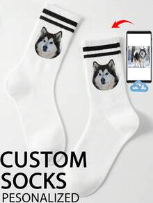 1 par de calcetines personalizados de media pantorrilla, calcetines con foto personalizada, calcetines de pareja, calcetines con foto personalizada, calcetines con impresión personalizada, calcetines divertidos con cara personalizada, calcetines con foto personalizada, imprime cualquier forma de cara en los calcetines, regalo de aniversario, regalo del Día de San Valentín, regalo de cumpleaños, regalo de boda, regalo del Día de la Madre, regalo del Día del Padre, regalo para el mejor amigo, calcetines de otoño - Blanco - Ver 4