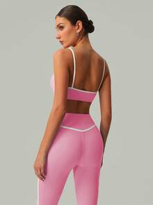 2 PCS CO Ord Set Spring And Summer Women Fashion White Line Yoga Sports Bra And Legging - Hồng - Xem 7