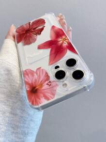 1pc Red Lily Flower Transparent Shockproof TPU Phone Case, Suitable As Holiday Gift Compatible With IPhone XS/XS Max/XR/11/12/13/14/15/16 Pro/Pro Max/14/15/16 Plus
