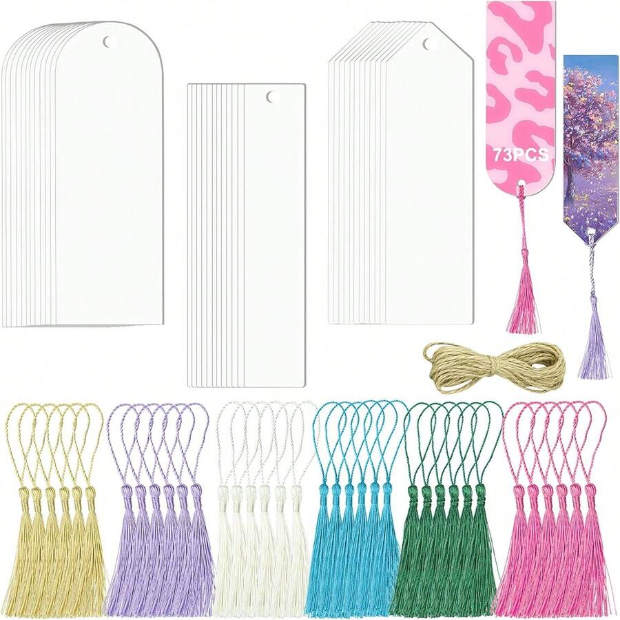 73pcs Blank Clear Acrylic Bookmark Set, Including Colorful Bookmarks With Tassel, DIY Crafts Stationery, Office Supplies,School Supplies,Back To School - Multicolor - View 1