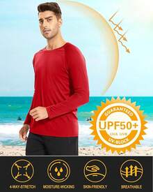 Men's Long Sleeve Shirts UPF 50+ UV Sun Protection Athletic Shirts For Hiking Running Workout Rash Guard-2025 - Tomato - View 9