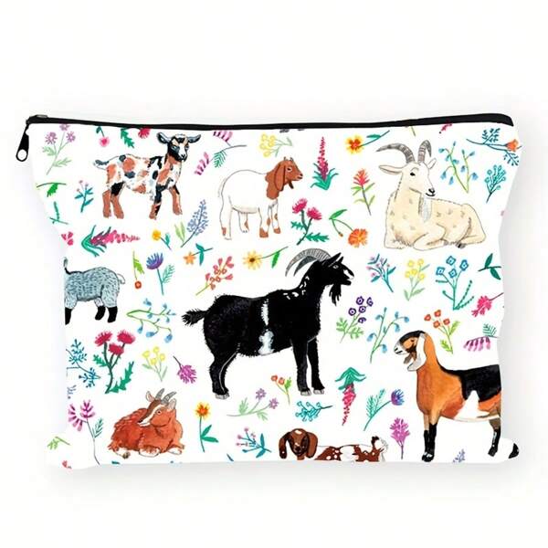 Bolsa de maquillaje con estampado de ovejas lindas - Organizador de cosméticos y artículos de tocador de poliéster duradero con cremallera segura, estuche de viaje espacioso para accesorios - Idea de regalo única y reflexiva