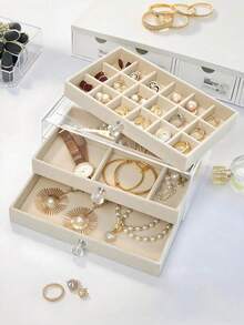 1pc, 54 Compartments, 5 Layers, Transparent, Velvet Cloth, Acrylic Jewelry Storage Box - Large Capacity Earrings, Rings, Necklaces Storage, Home And Travel Dual Use, Fade-Resistant Padded Drawer Design, Women's Gift, Modern Style Jewelry Box - 54 Grid 5 Layers Acrylic - View 10