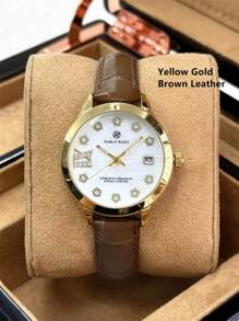 Pablo Raez 1 pieza Reloj de joyería de oro de 18K para mujer, chapado en oro IPG, resistente a la decoloración, de acero inoxidable, accesorio de playa de verano, diseño de lujo, esfera de nácar blanco, estilo retro elegante, reloj de cuarzo con diamantes, diseño de estrella para mujeres estudiantes