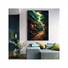 1幅日式街景樱花建筑帆布海报，适合现代客厅家居装饰，秋季风格 - 彩色 - 查看 6