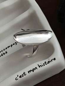 1 件简约椭圆形铜/银开口戒指，适合女性日常佩戴、派对/礼物 - 銀色 - 查看 5