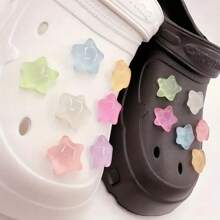 7/10/12/14件可爱夜光星星鞋饰，易于安装且有趣的DIY洞洞鞋，可拆卸洞洞鞋装饰，生日派对礼物的理想选择