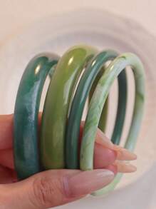 4pcs Vintage Resin Amber Pattern Acrylic Bangle Bracelets, Women's Fashionable & Versatile