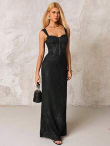 PARTHEA Backless Split Bodycon Contrast Lace Cami Elegant Formal Evening Gowns,Long Party Dresses,Elegant Dresses For Party,Matric Dance Black Dresses(Zipper,Sexy,Elastic Force) - Black - View 8