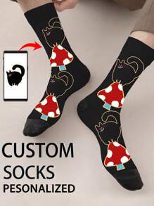 1 双定制中筒袜、定制人脸袜、情侣袜、定制照片袜、定制印花袜、个性化搞笑脸袜、定制图片袜、袜子上印任意脸型、周年纪念礼物、情人节礼物、生日礼物、结婚礼物