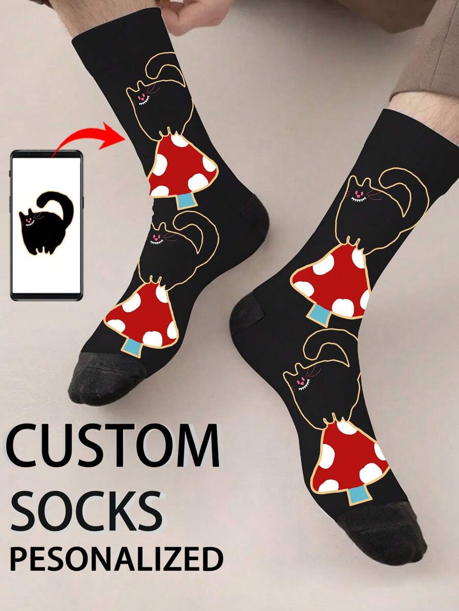 1 双定制中筒袜、定制人脸袜、情侣袜、定制照片袜、定制印花袜、个性化搞笑脸袜、定制图片袜、袜子上印任意脸型、周年纪念礼物、情人节礼物、生日礼物、结婚礼物