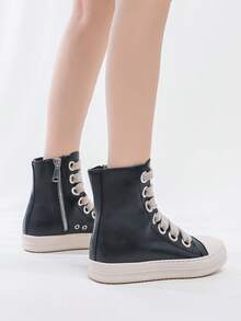 Alan Vincent [Quick Arrival] Black Boots 2025 New Style Women Boots High-Top Women Lace-Up Zip Flat Boots Party Shoes For Women Daily Wear Ladies Shoes Casual And Versatile Fashion Sneakers Cute Boots Classic American Women's Boots