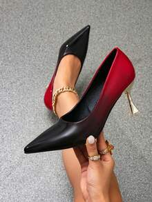 Women's Attention-Grabbing Ombre Pointed Toe High Heel Shoes, Lacquered Leather Material, Suitable For Evening Party And Ball, Black & Red - Red - View 6