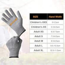 1双灰色成人防割手套，五级防护，适用于厨房，可机洗，舒适灵活，轻便，双手均可佩戴。防割玻璃手套，防刮，适用于切肉、剥牡蛎、切鱼片等厨房工作，以及切割、园艺、木雕、清洁、组装和维护等。保护娇嫩肌肤免受刮擦。