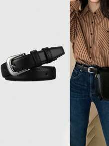 Cinto de Couro com Fivela de Prata Simples e de Alta Qualidade, Cinto Denim Decorativo Versão Coreana para Estudantes e Jovens, Outono, Halloween