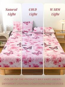 1件蝴蝶图案床裙，床垫保护罩，粉色床罩，床单，舒适家纺，透气防起球床垫保护罩，床罩，家居装饰，卧室/宿舍床裙，适合所有床型 - 单人床、双人床、大号床、特大号床，四季皆宜，可机洗，防尘防滑，不含枕头和枕套，非常适合作为节日礼物，情人节风格 - 彩色 - 查看 9