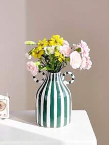 1 件黑白条纹陶瓷花瓶，手绘现代简约波西米亚风格装饰，中央餐桌，厨房书桌，书架，卧室美学 - 彩色 - 查看 10