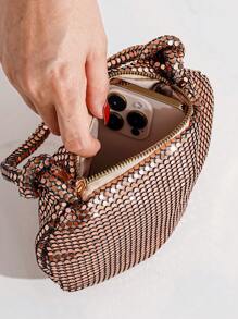 新款亮片铝合金球形拉链女士手提包，便携式派对手拿包，时尚百搭新奇钱包