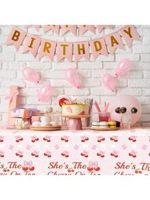 Cherry Pink Bow Theme Party Decorations Kit - Summer Girls Birthday Party Supplies With Banner, Paper Plates, Balloons For Cake Table Decoration - Sweet Cute Photo Booth Backdrop