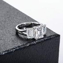 ANU JEWEL 7x9mm/3.0CT 祖母绿莫桑石戒指，S925 银莫桑石结婚戒指，适合作为礼物 - 白色 - 查看 9