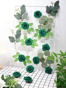 Conjunto com 30 ou 7 unidades de flores artificiais com hastes, flores de espuma verde-escuras, 8 cm de diâmetro, toque realista, rosas de espuma para projetos DIY, ideais para buquês de casamento/decoração de mesas, cenários para festas ao ar livre, decoração de ambientes/mesas, jardins/vasos de plantas, Dia dos Namorados, Dia das Mães, aniversários e também como presentes. - Verde escuro - Ver 7