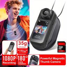 1pc 1080P Thumb Action Camera - Ultra Light 1.26oz (36g) With Magnetic Buckle, 1.47" IPS Touch Screen, 360° Rotatable Lens, Wearable Pocket Recorder With 32GB Card For Travel/Sports/Outdoor Adventures (Black/White) - màu đen - Xem 1