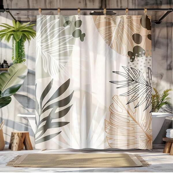 1pc Bohemian Style Plant Print Waterproof Bathroom Shower Curtain